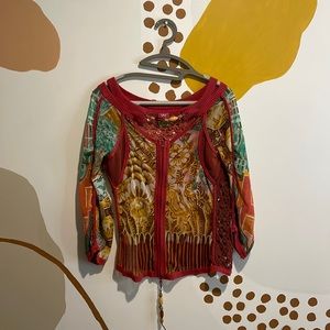 SAVE THE QUEEN unique artsy zip up sweater (rare)